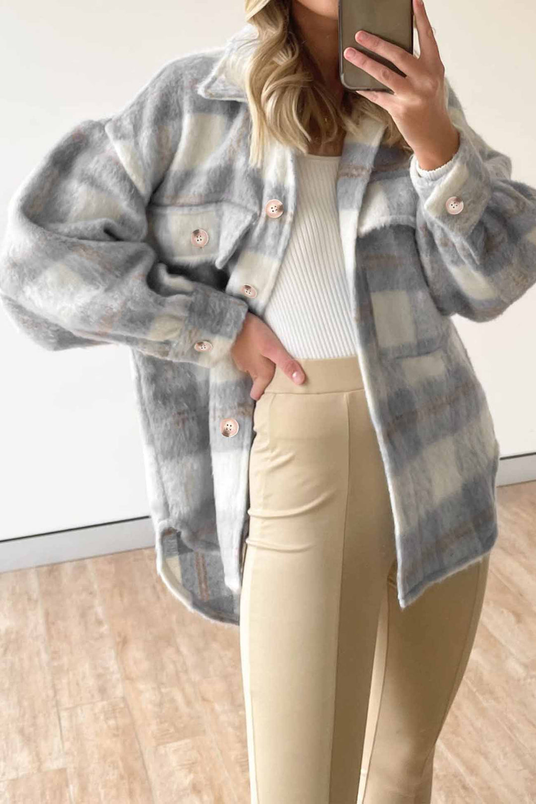 Stilla | Tjekket Mohair Frakke Med Knapper