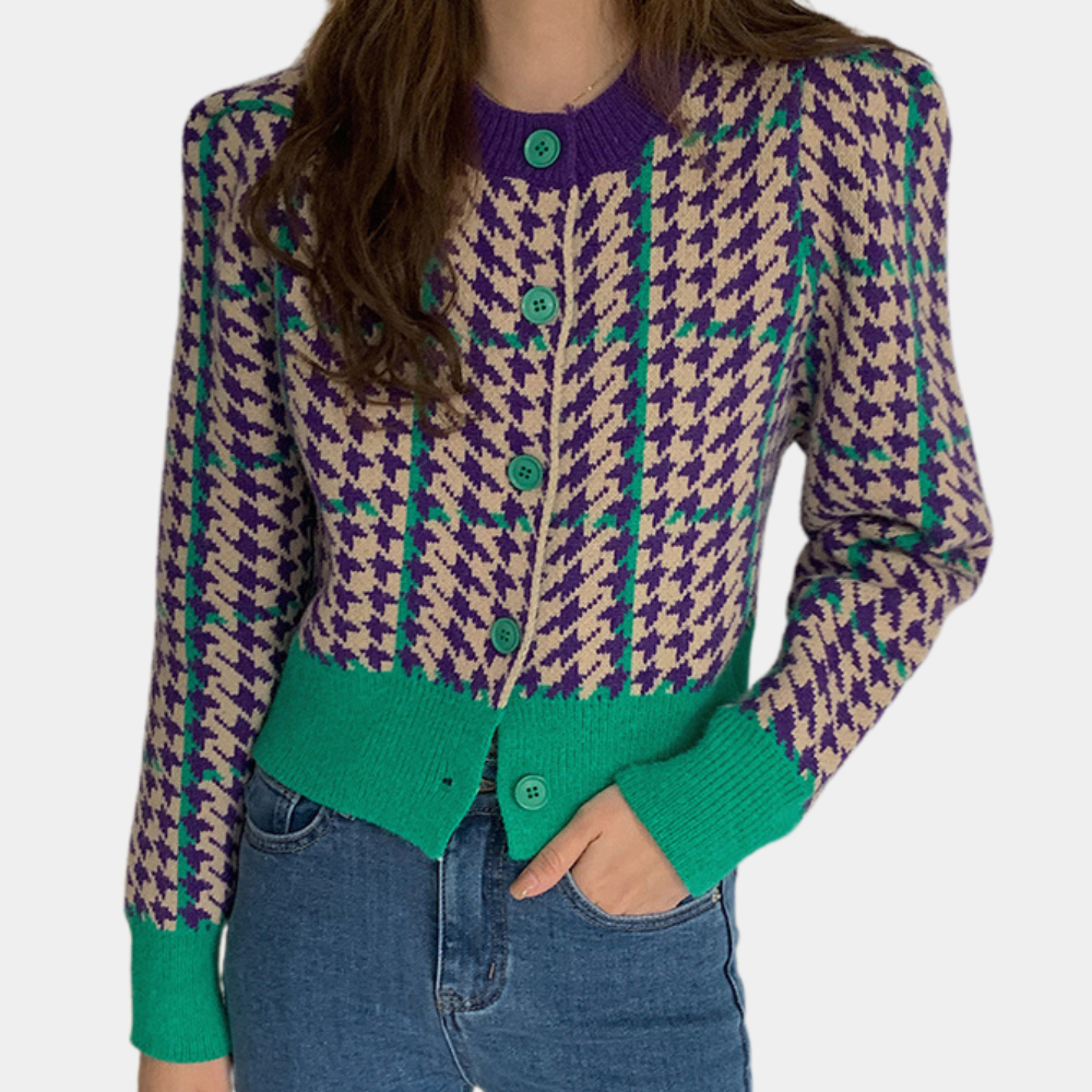Stilla | Moderigtigt Houndstooth Cardigan til Damer