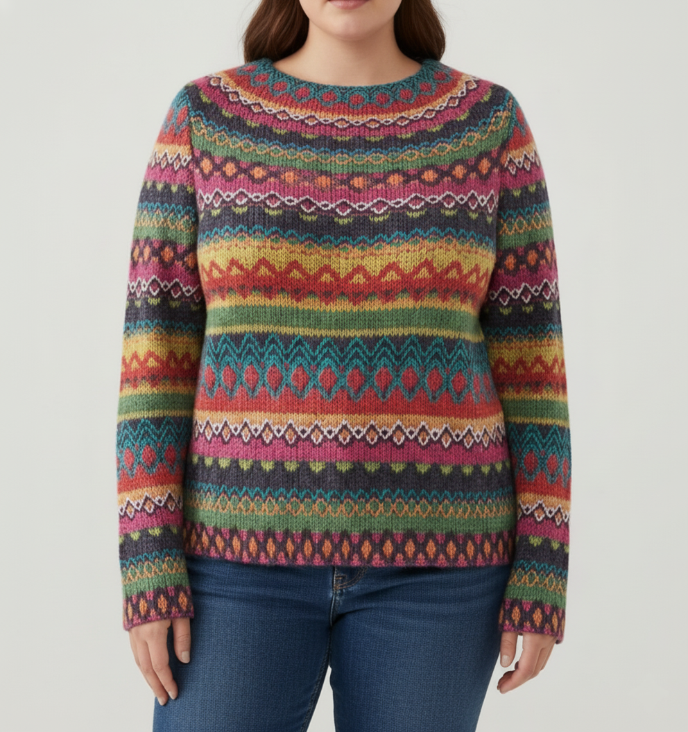 Stilla | Dames Multifarvet Mønster Sweater Store Størrelser