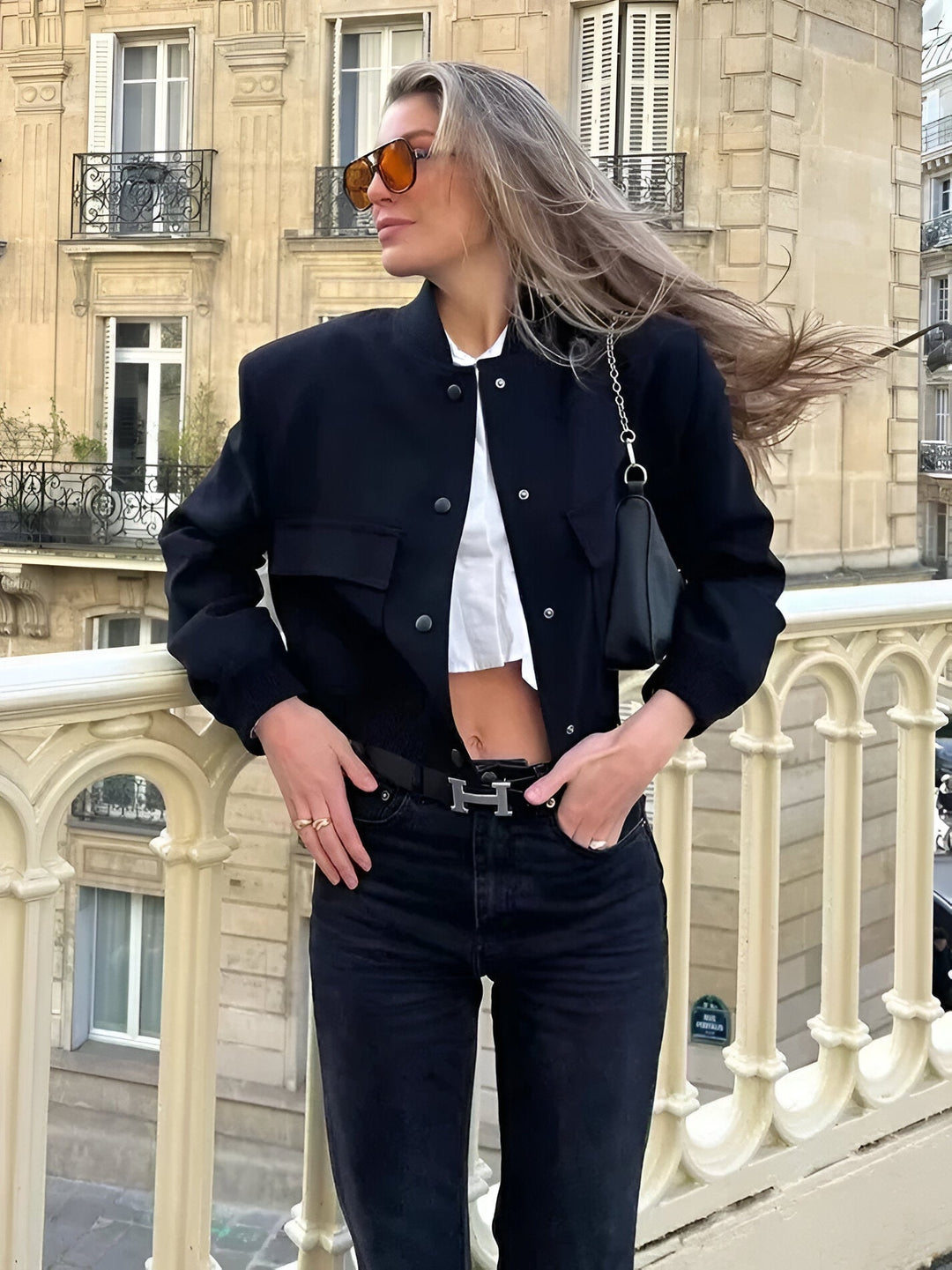 Stilla | Dame Cropped Button-Down Bomberjakke