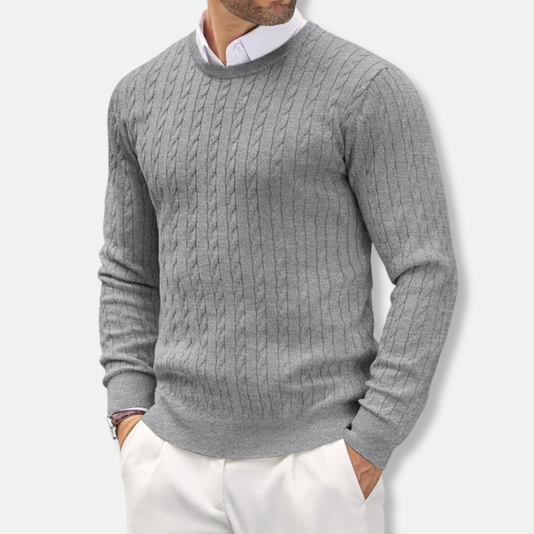 Stilla | Slim Fit Finstrik Rundhals Struktur i Kabelstrik