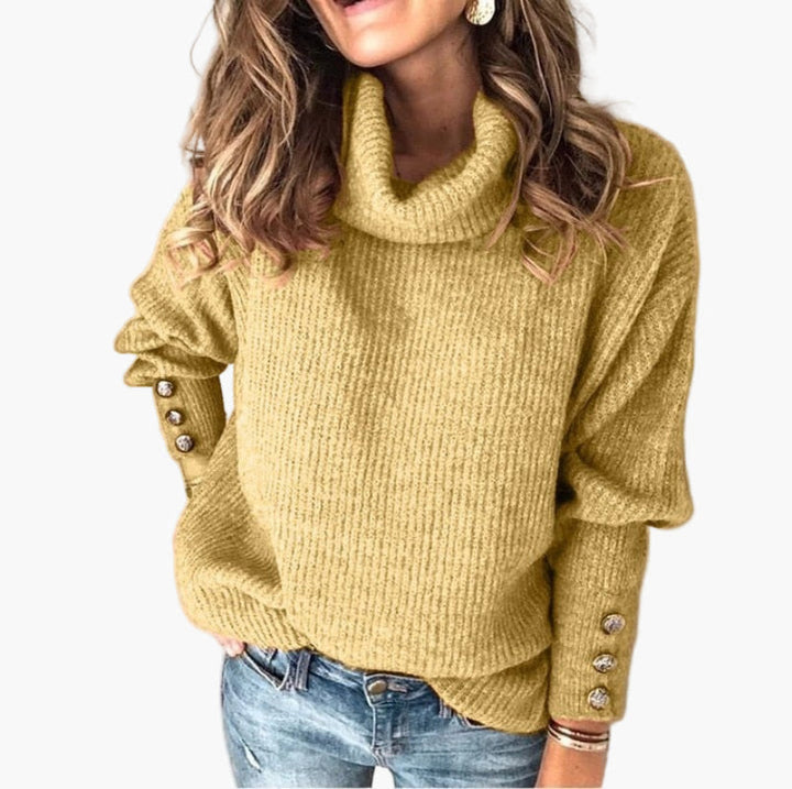 Stilla | Pullover med Rullekrave og Knapdetaljer - Fashionabel Fritids Strikpullover