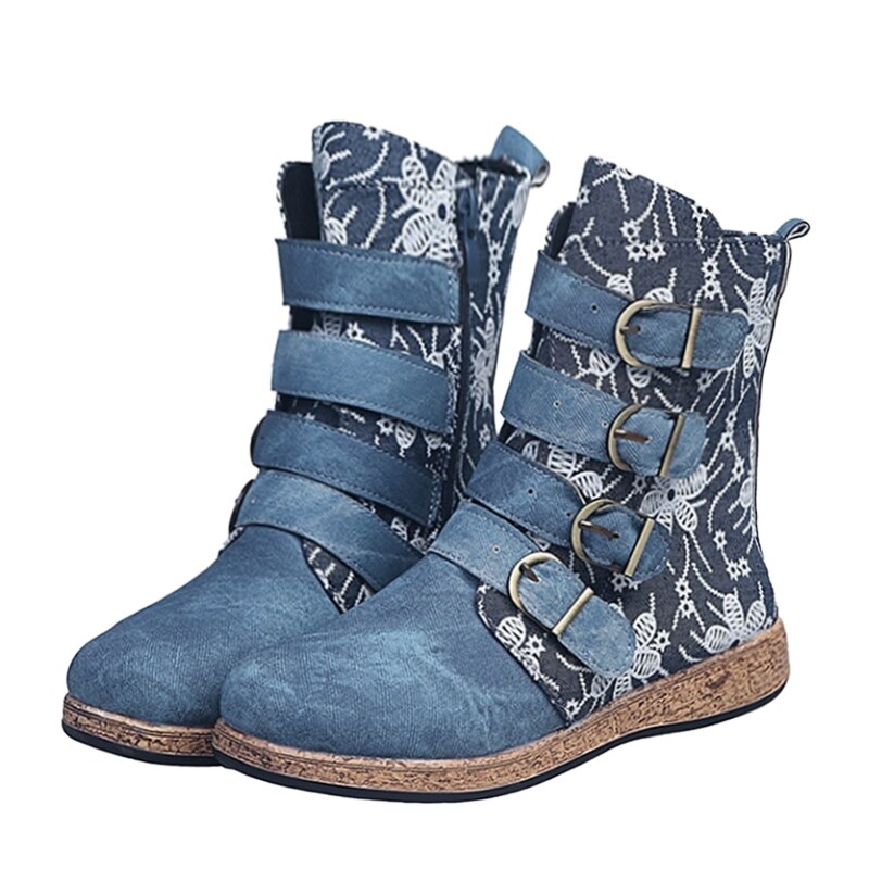 Stilla | Grakosystiefel med Retro-Metal Og Spændeudsmykning