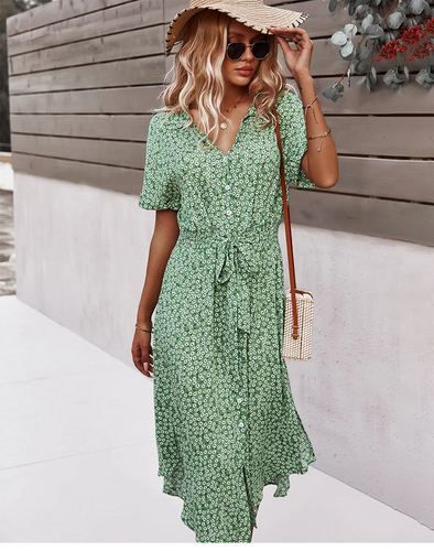 Stilla | Blomstret Rufflet Maxi Kjole