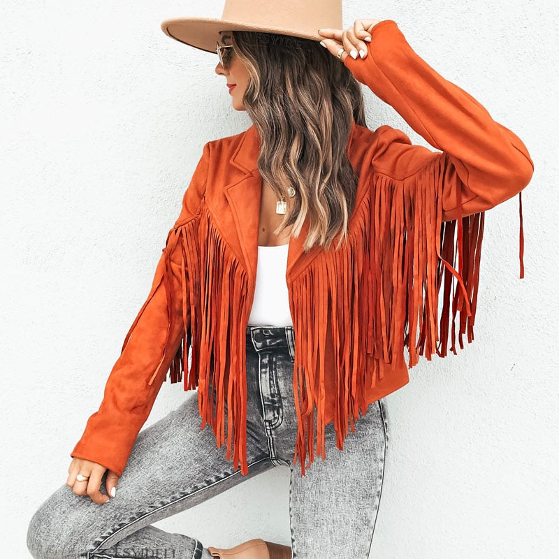 Stilla | Trendy strikjakke med frynser til et fashionabelt look