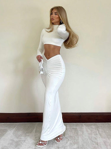 Stilla | Set Damers Todelt Sæt Med Maxiskørt og Langærmet Cropped Top