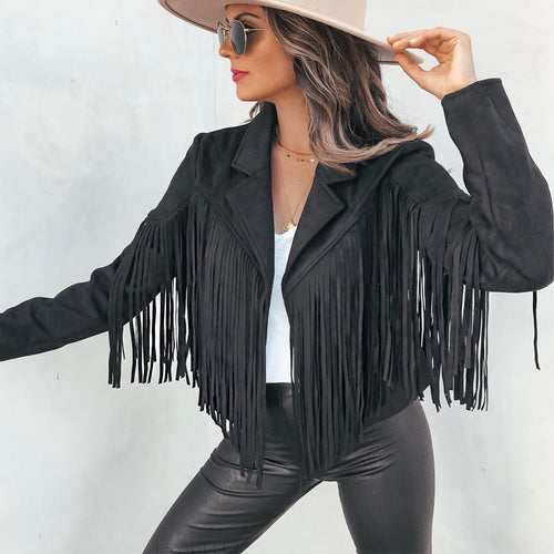 Stilla | Trendy strikjakke med frynser til et fashionabelt look