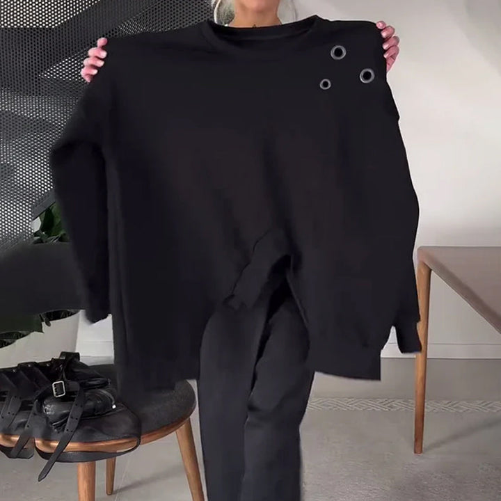 Stilla | Sweatshirt med rund halsudskæring og slids i ensfarvet