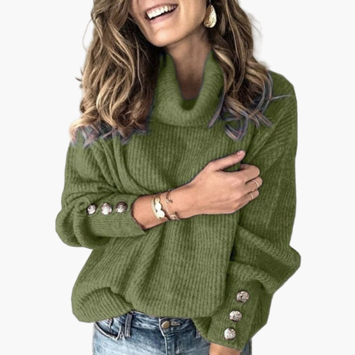 Stilla | Pullover med Rullekrave og Knapdetaljer - Fashionabel Fritids Strikpullover