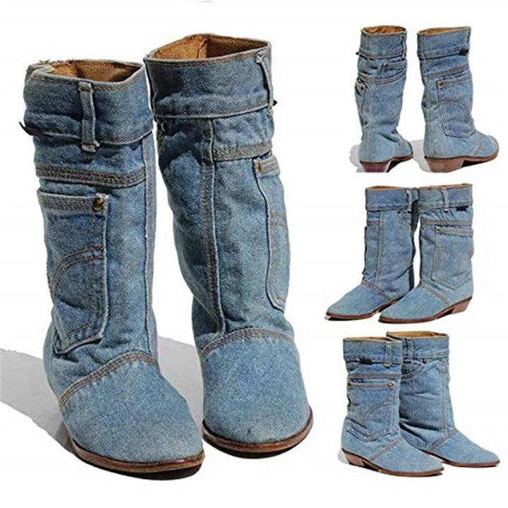 Stilla | Lave hæl denim ankelstøvler