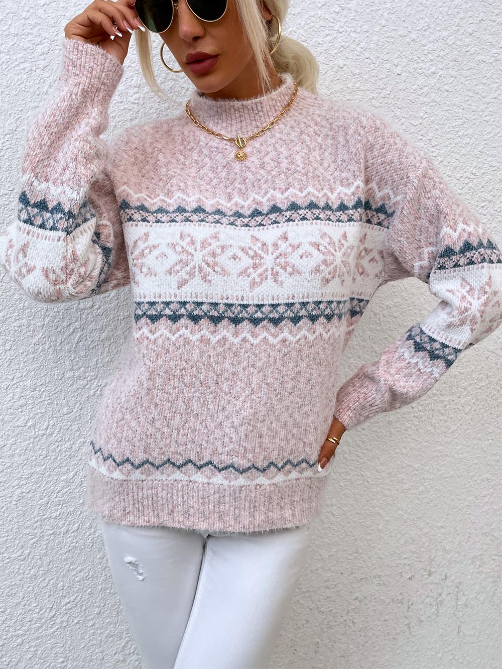 Stilla | Pullover Mellemlang Af Snefnugstrik Jul