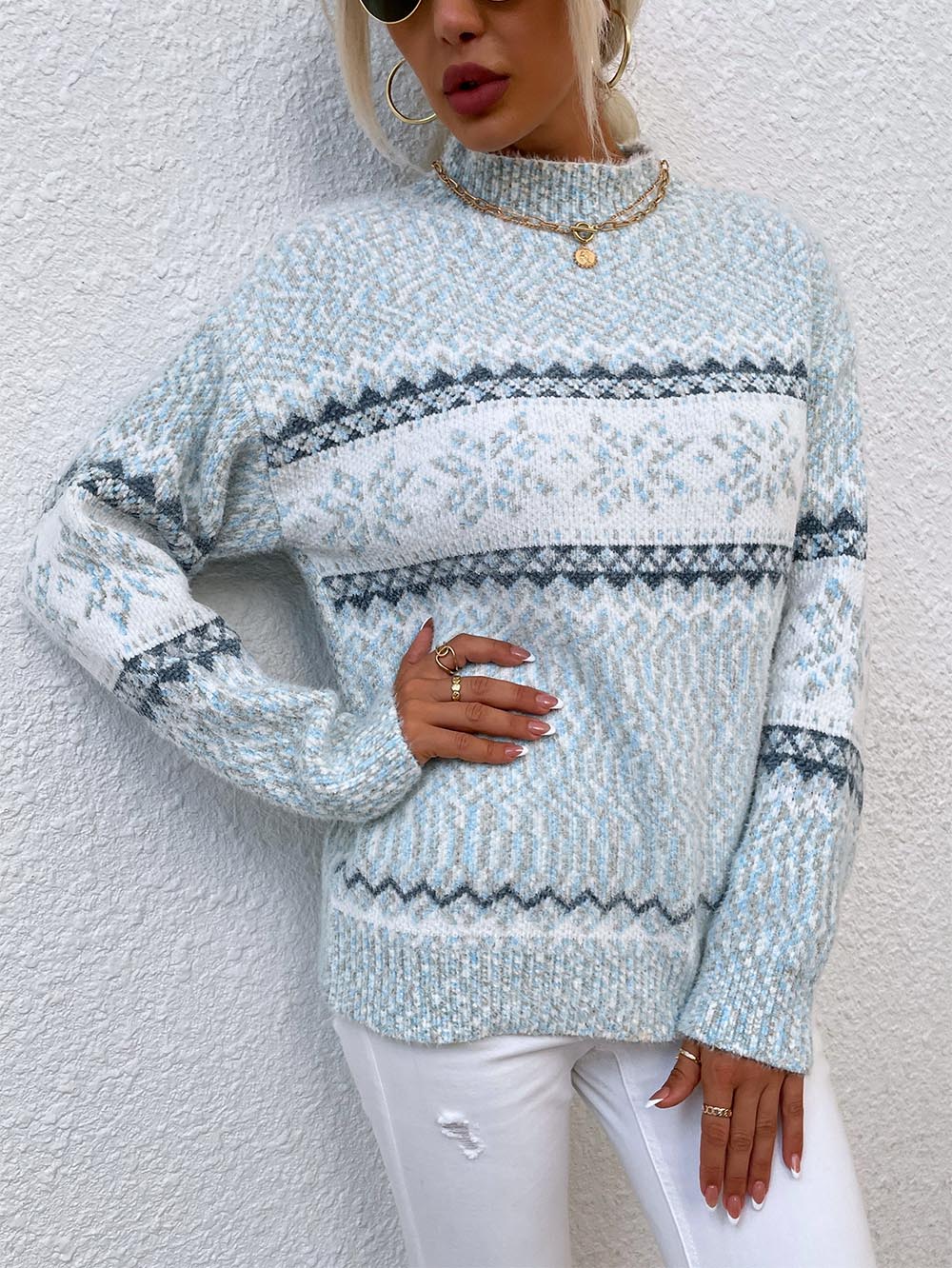 Stilla | Pullover Mellemlang Af Snefnugstrik Jul