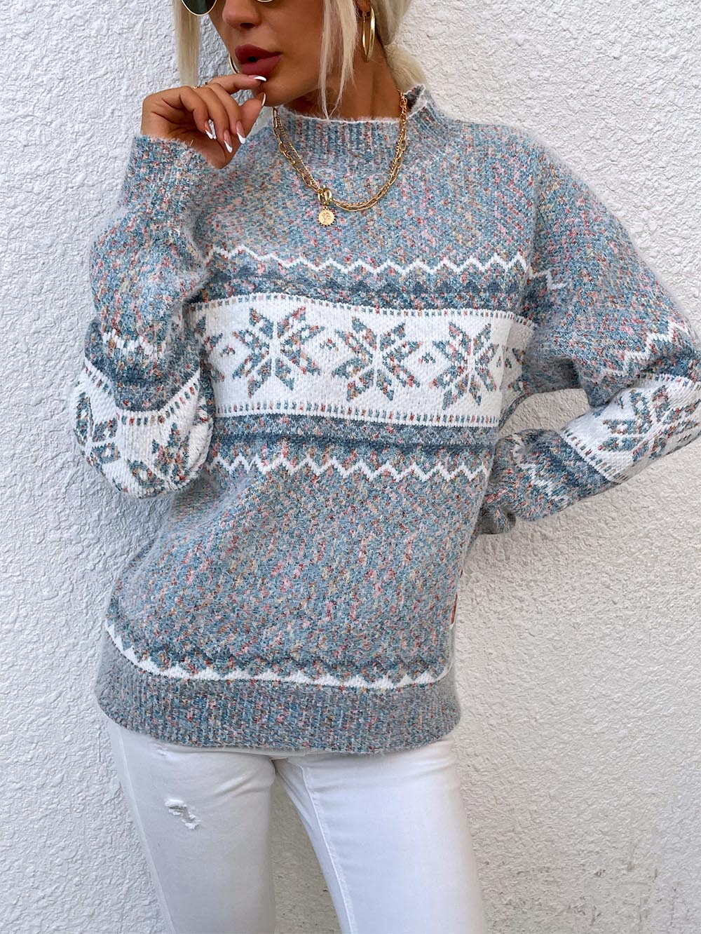 Stilla | Pullover Mellemlang Af Snefnugstrik Jul