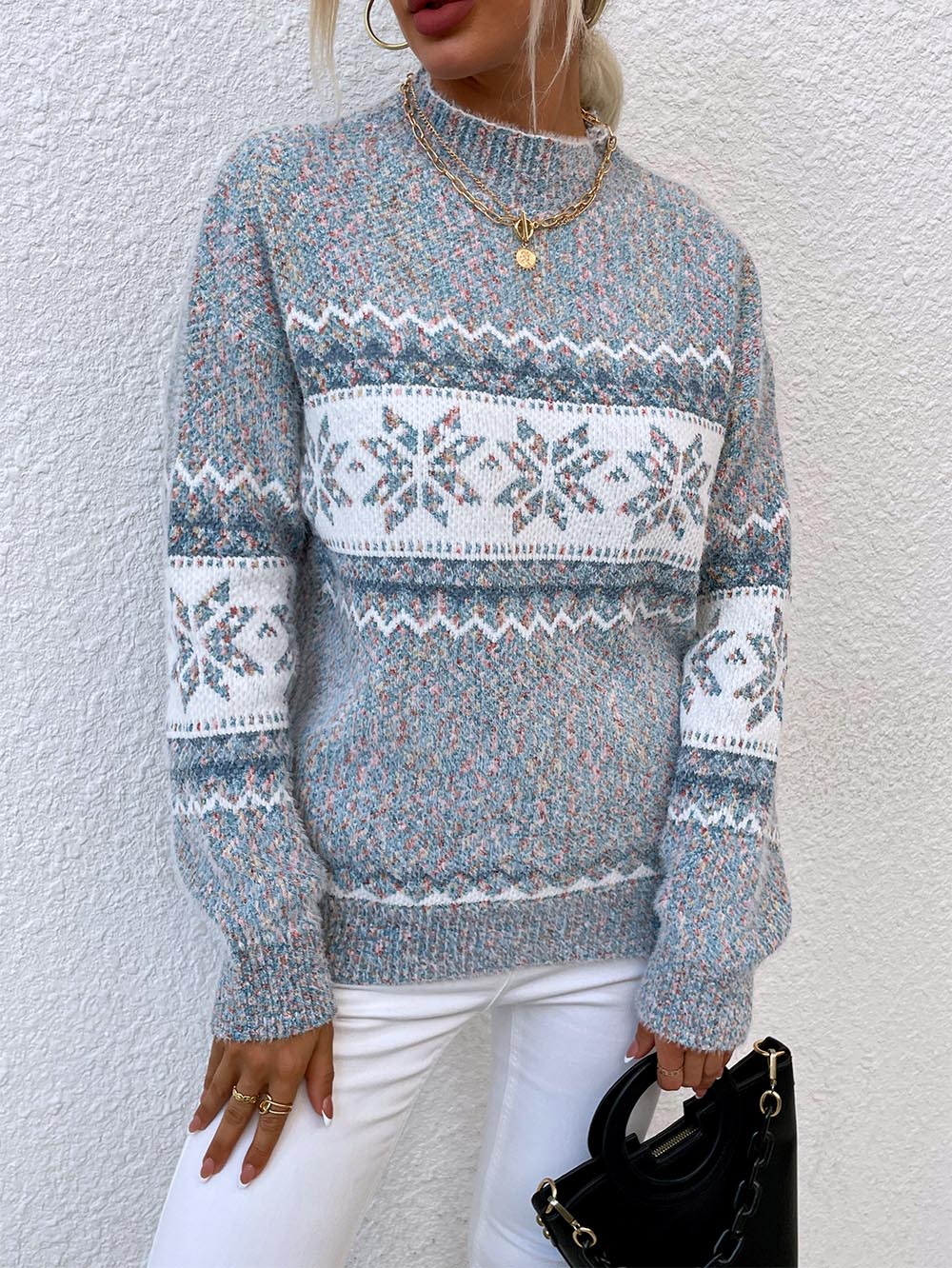 Stilla | Pullover Mellemlang Af Snefnugstrik Jul