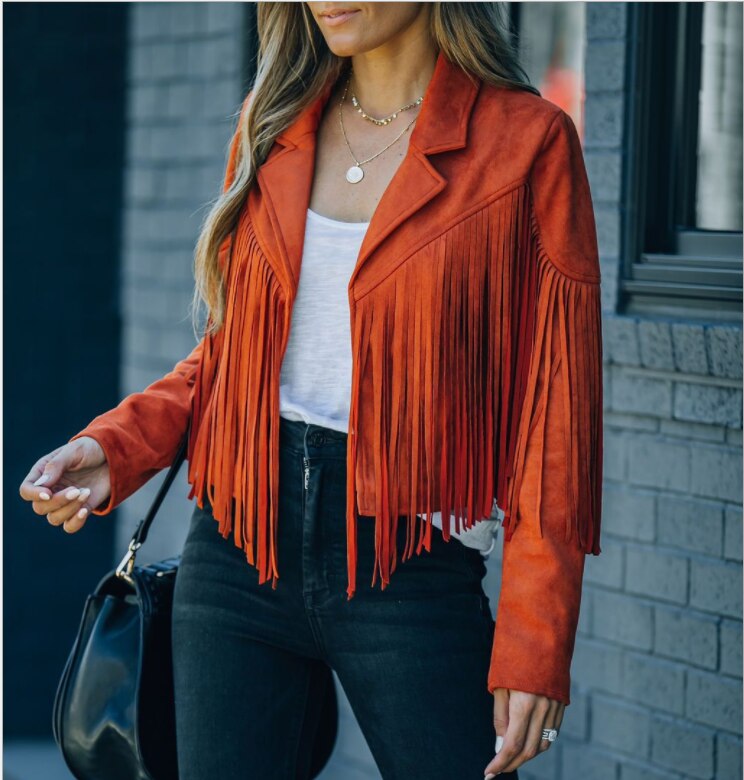 Stilla | Fringe jacket - Short with lapel collar