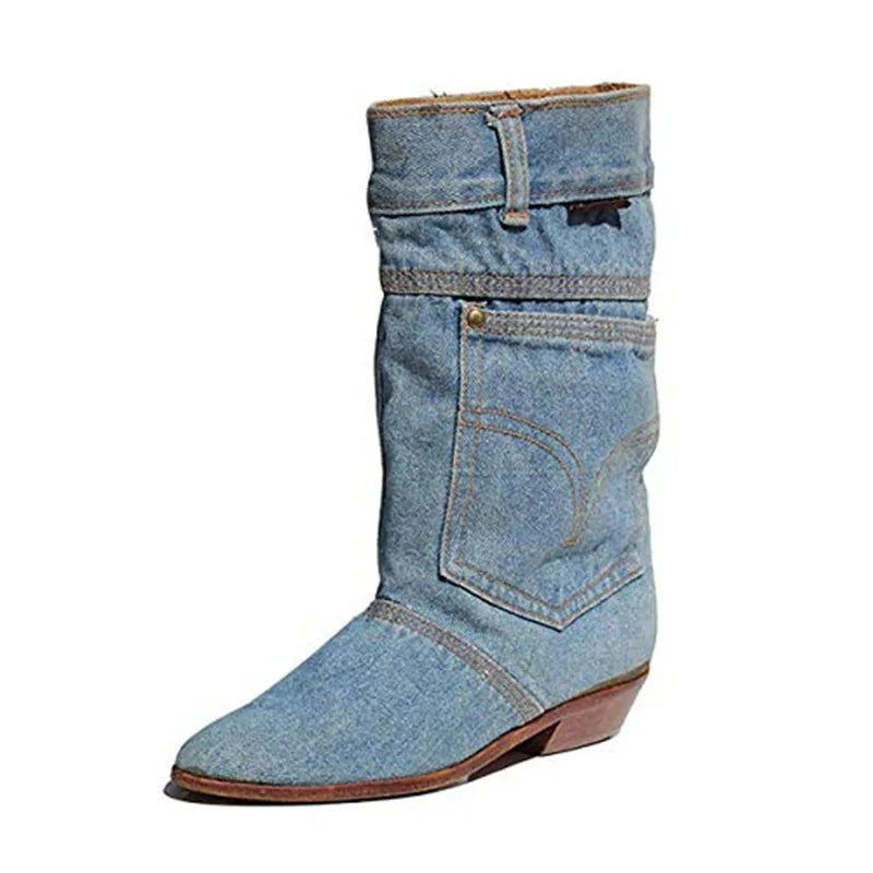 Stilla | Lave hæl denim ankelstøvler