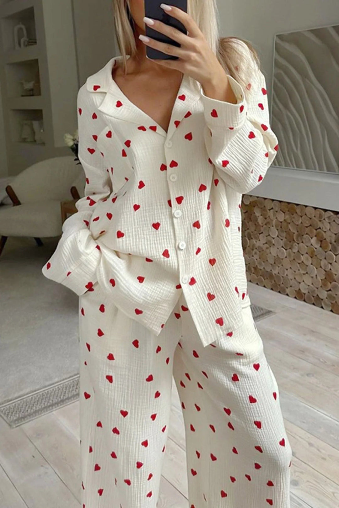 Stilla | Pyjamas Med Hyggeligt Hjerteprint