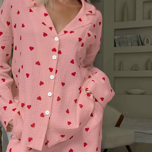 Stilla | loungewear sæt i bomuld med hjertetryk