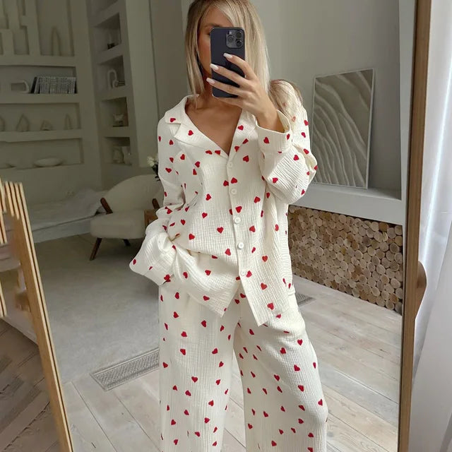 Stilla | loungewear sæt i bomuld med hjertetryk
