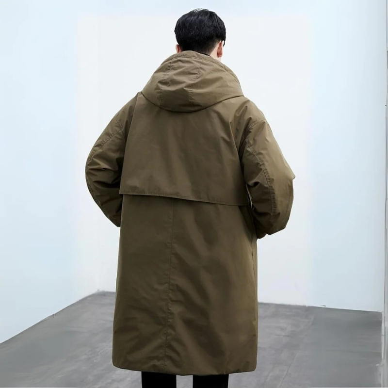 Stilla | Puffer-trenchcoat med hætte Lang vandtæt jakke