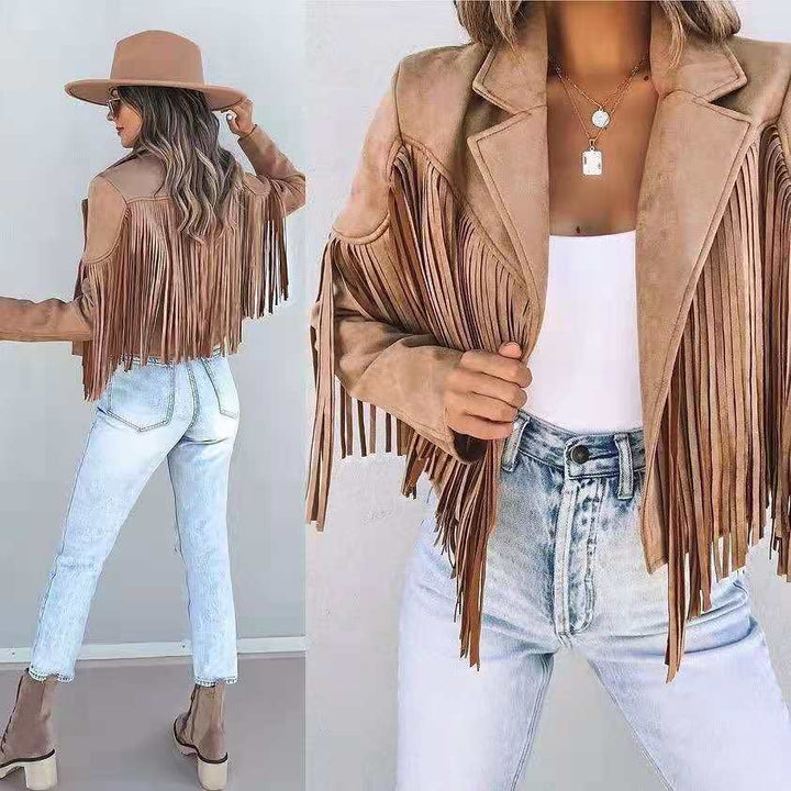 Stilla | Fringe jacket - Short with lapel collar