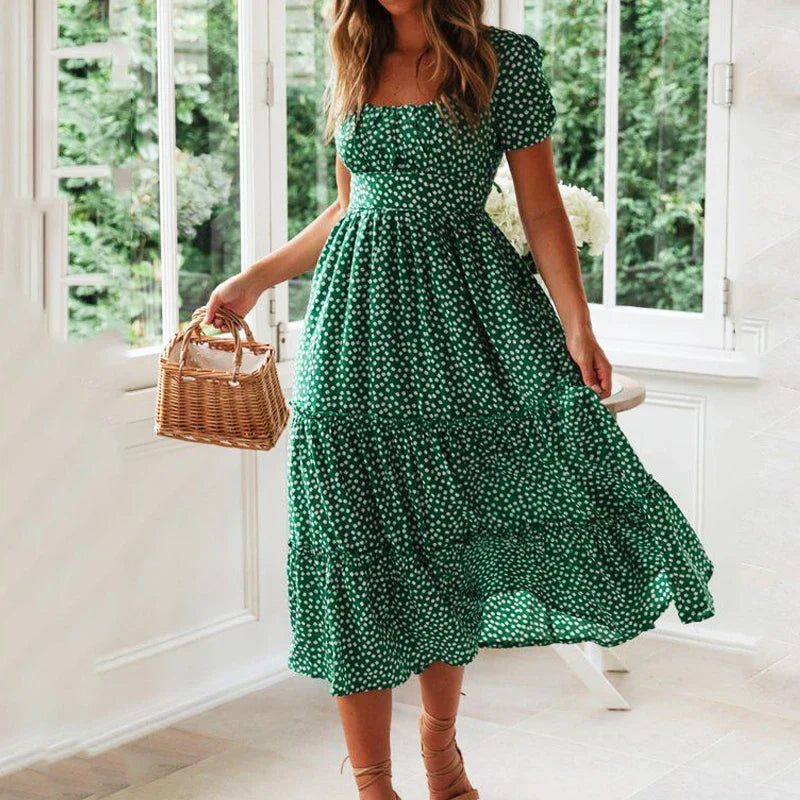 Stilla | Casual Maxi Kjole Med Firkantet Krave