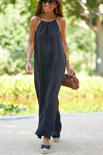 Stilla | Halter Maxi Kjole I Hør Blanding