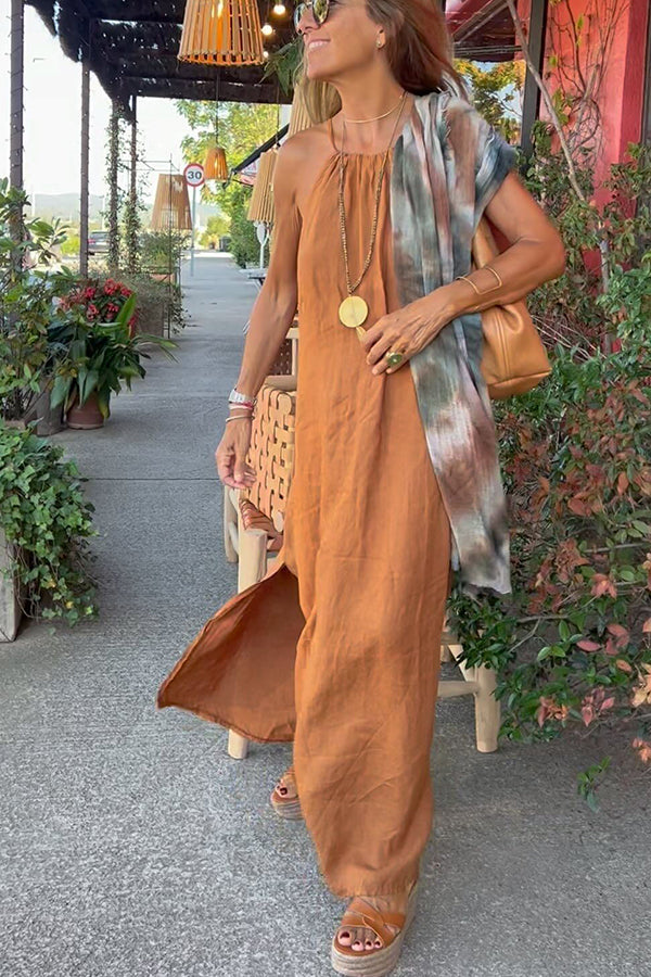 Stilla | Halter Maxi Kjole I Hør Blanding