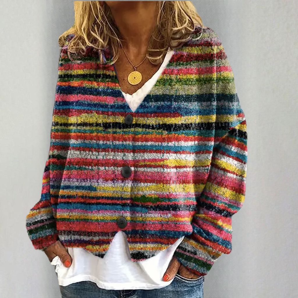 Stilla | Iøjnefaldende Flermønstret Sweater Med Lange Ærmer