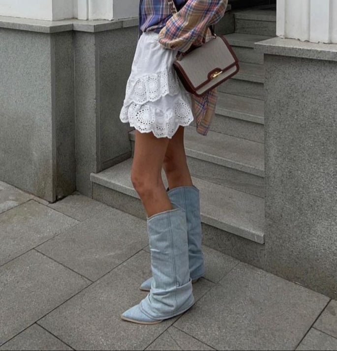 Stilla | Denim Knæhøje Støvler