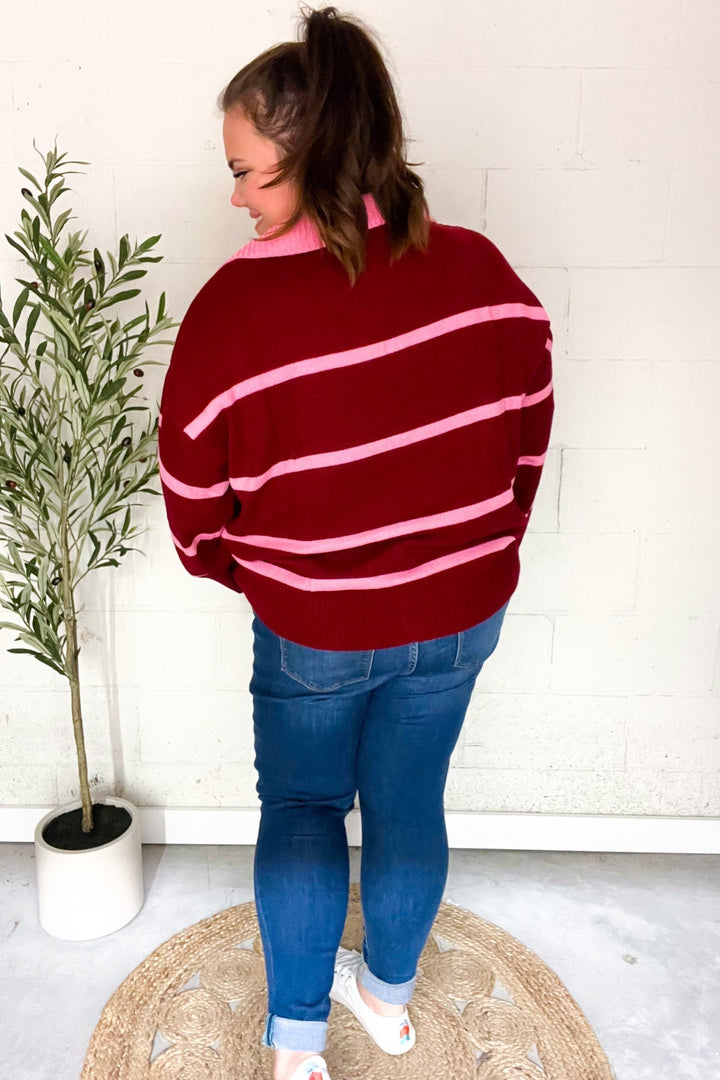 Stilla | Overdimensioneret Pullover Med Udstoppet Krave og Lilla Striber