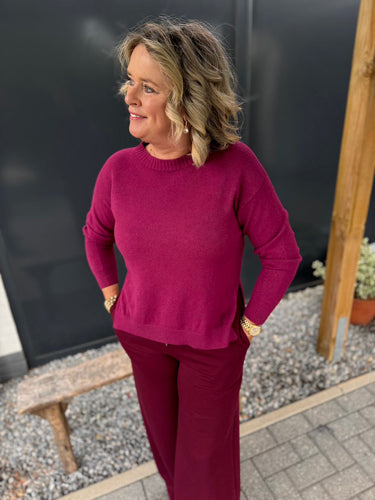 Stilla | Bordeaux Pullover Med Sprækker