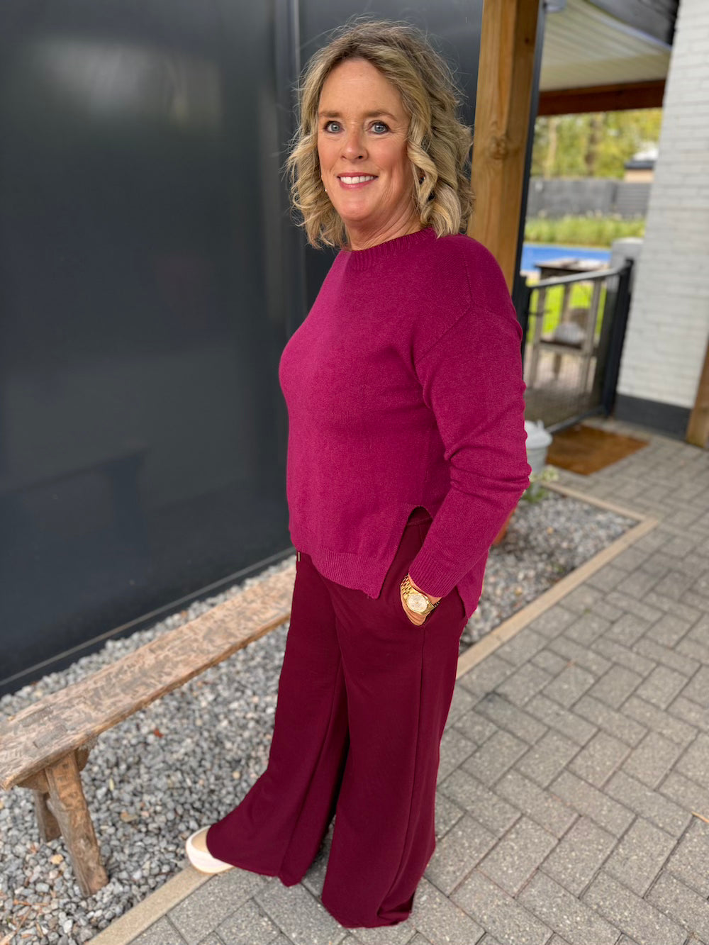 Stilla | Bordeaux Pullover Med Sprækker