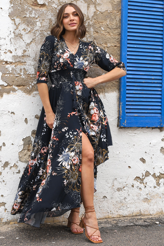 Stilla | Boho Maxi Kjole Med V-Udskæring