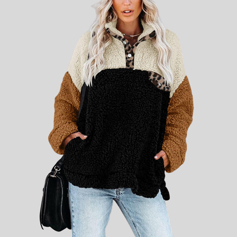 Stilla | Sherpa-Pullover Blødt fleece Fjerdedel lynlås Ståkrave Løs pasform