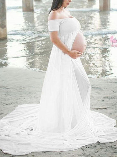 Stilla | Maxi Kjole Slids Åbne Skuldre Mode Chic Elegante Kjole Fotografering Maternity Kjole