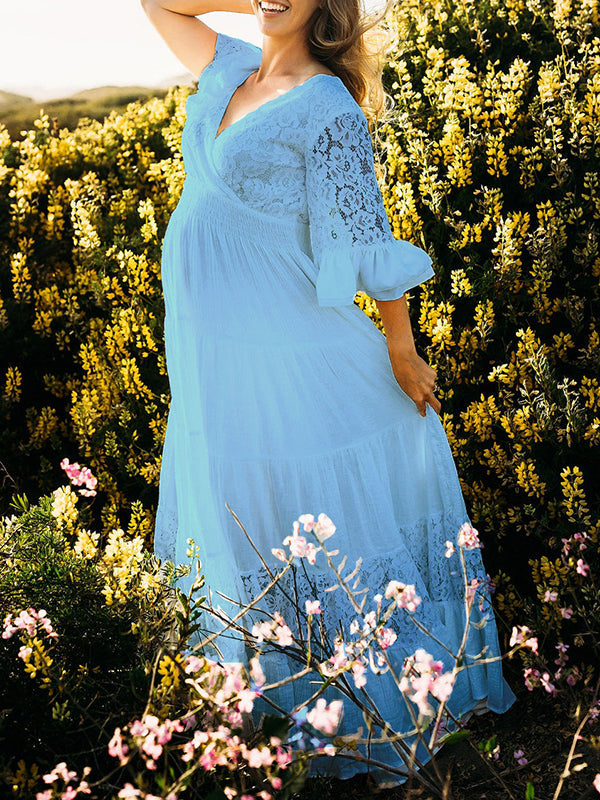 Stilla | Kjole Til Gravide for Solid Color Lace Ruffles Transparent Baby Shower Dress Elegante Kjoler Til Gravide