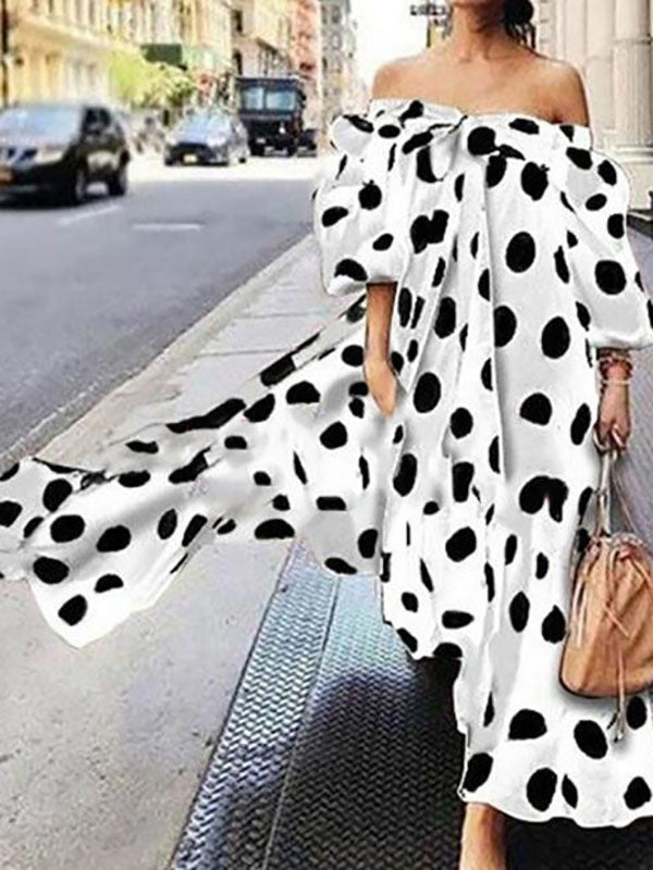 Stilla | Pletmønster Off Shoulder Volanger Bådudskæring Ferie Elegante Premaman Kjoler
