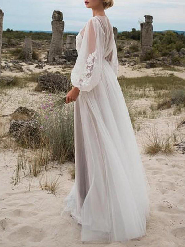 Stilla | Blonde Net Lanternmanchet Elegante Mode Chic Premaman Kjoler Specielle Anledninger Maxi Kjoler