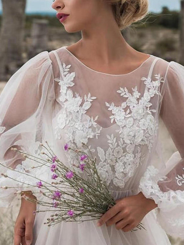 Stilla | Blonde Net Lanternmanchet Elegante Mode Chic Premaman Kjoler Specielle Anledninger Maxi Kjoler