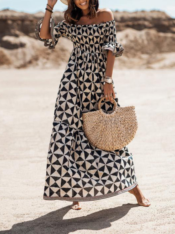 Stilla | Gravidkjole Til Kvinde a Linje Kjole Maxi Sort Kort Ærme Print Print Sommer Uden Stropper Elegante Fest