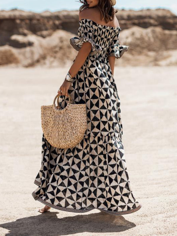 Stilla | Gravidkjole Til Kvinde a Linje Kjole Maxi Sort Kort Ærme Print Print Sommer Uden Stropper Elegante Fest