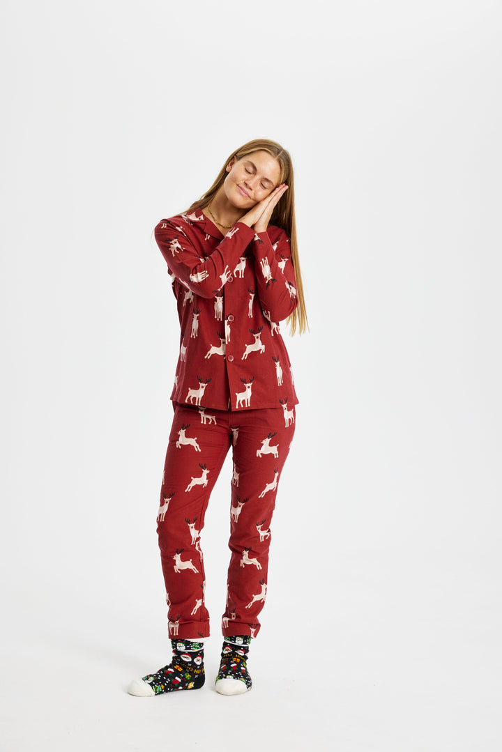 Stilla | Rensdyr Jule-Pyjama Flannel Dame