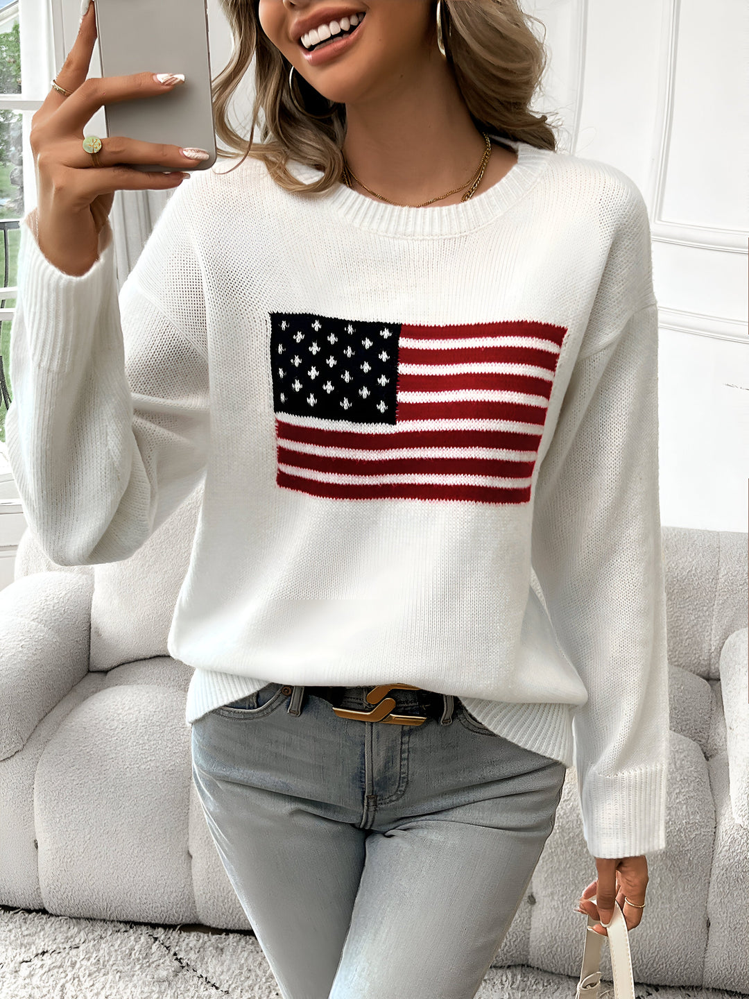 Stilla | Amerikansk Flag Rundhalset Pullover