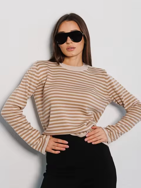 Stilla | Stribet Rundhalset Sweater