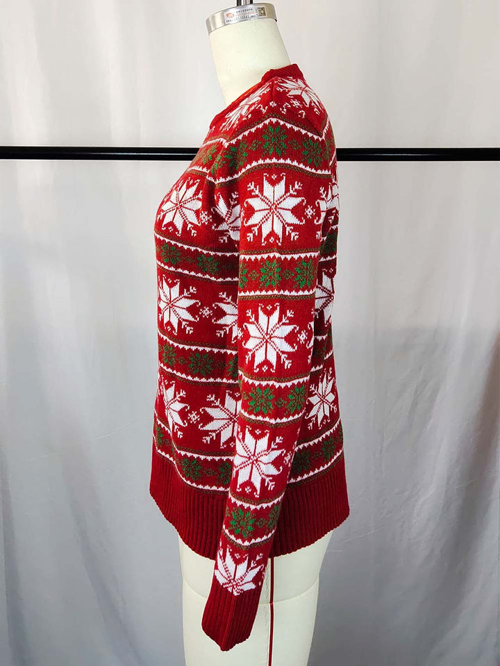 Stilla | Strikjulepullover Med Snefnug og Lange Ærmer