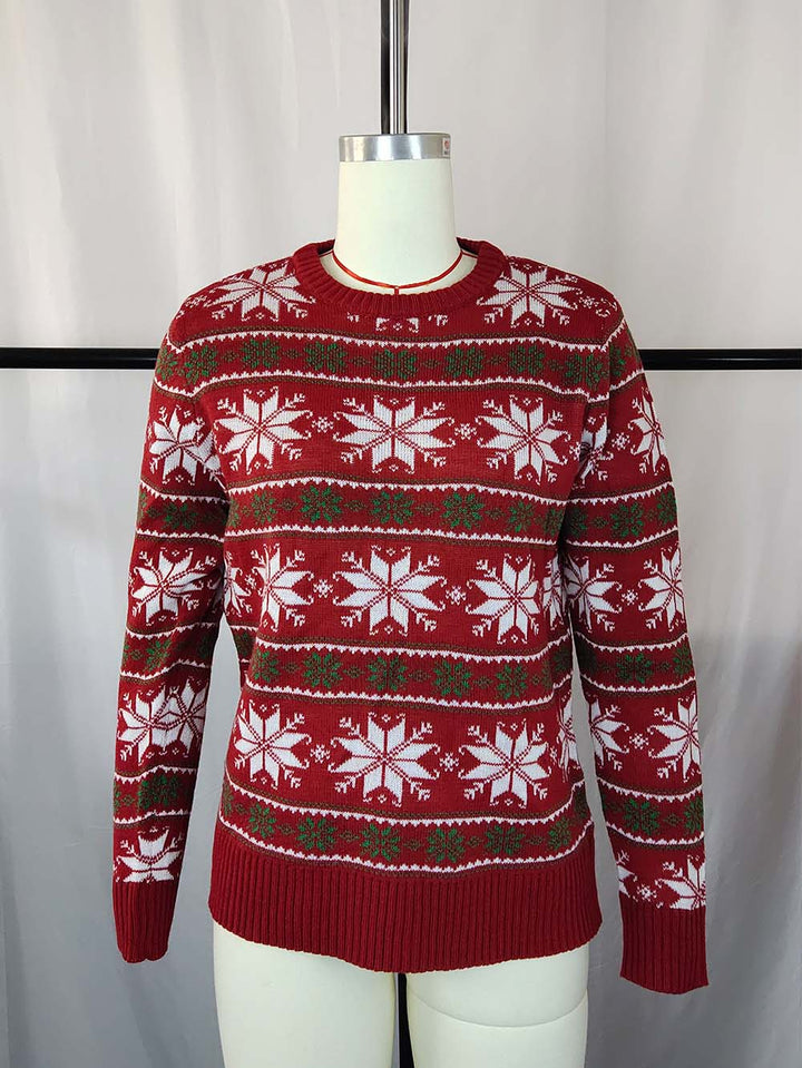 Stilla | Strikjulepullover Med Snefnug og Lange Ærmer