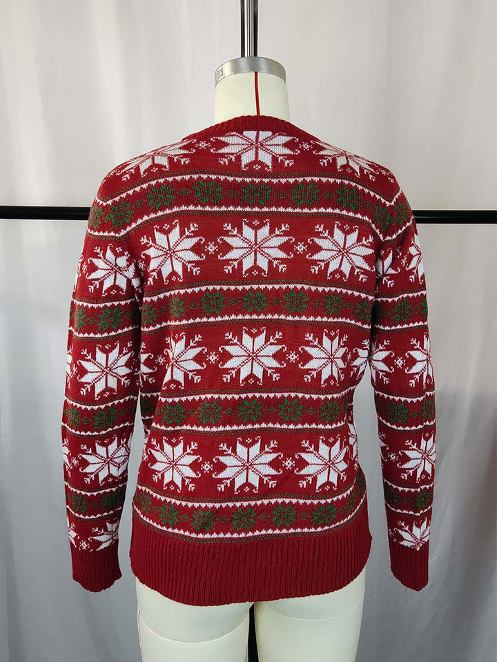 Stilla | Strikjulepullover Med Snefnug og Lange Ærmer