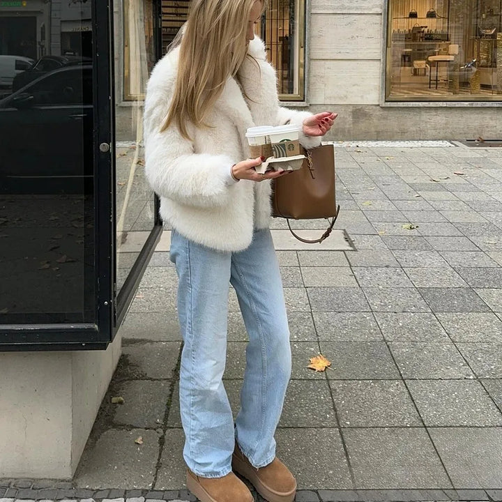 Stilla | Vintage - Dame vinterjakke med kunstpels og revers