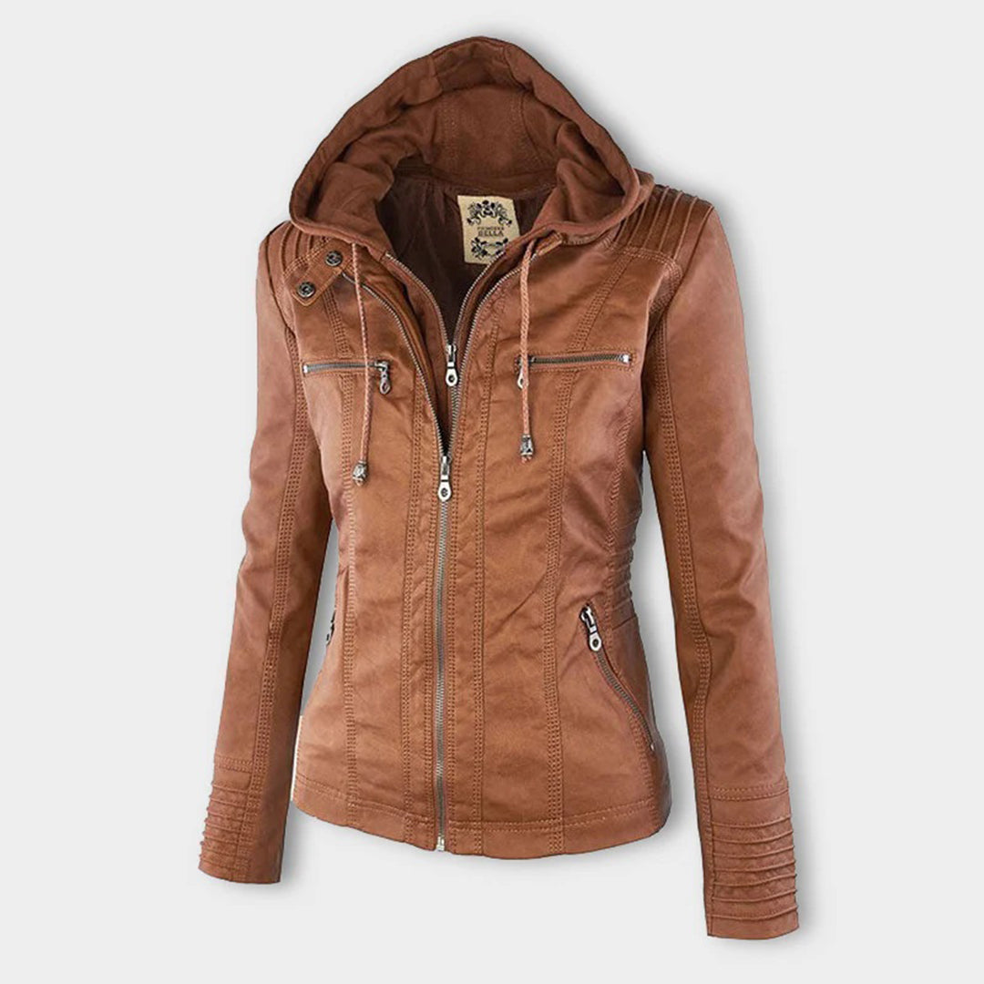 Stilla | Læderjakke - Med Hætte & Slim-Fit